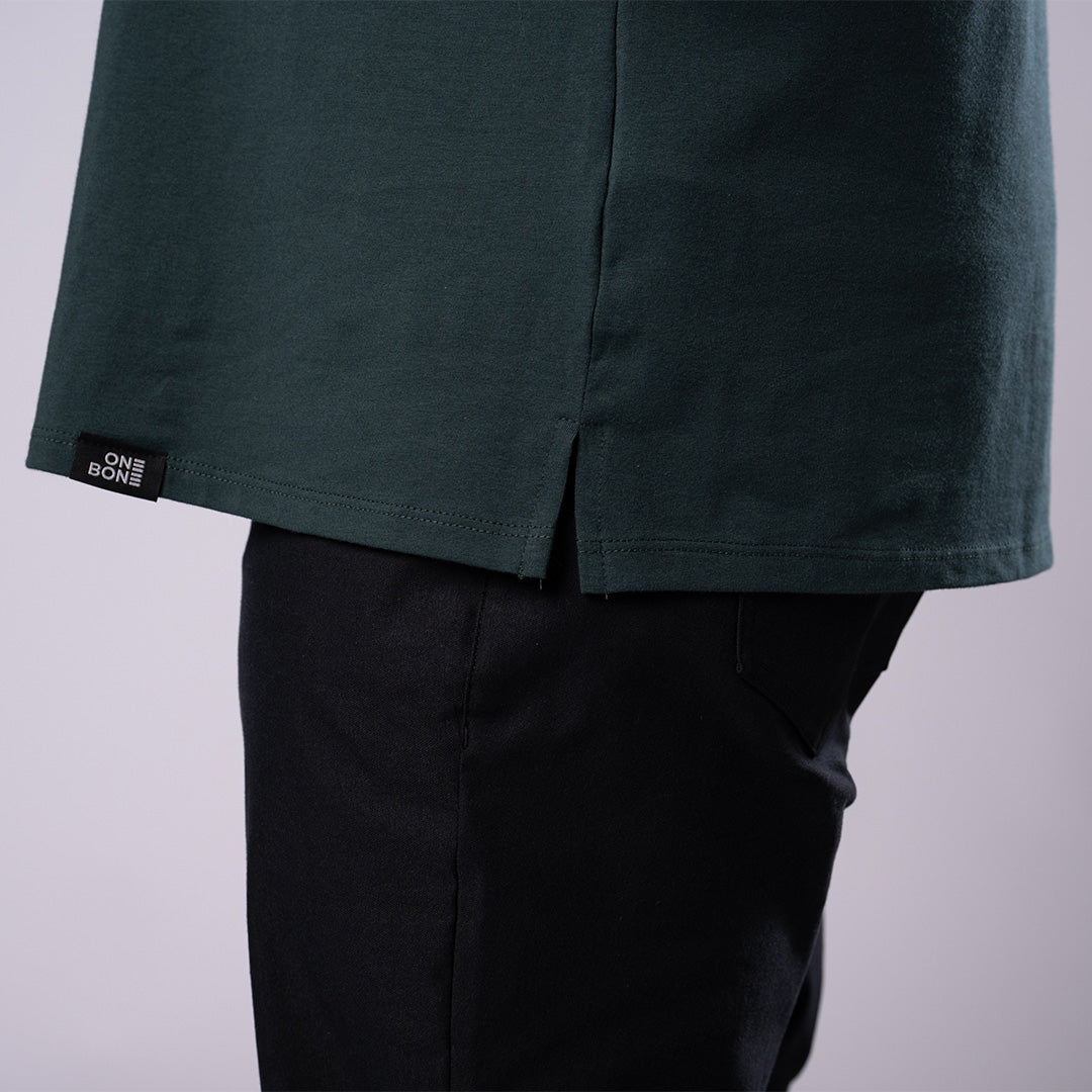L/S Split Hem Cotton 95/5 - Carbon Green