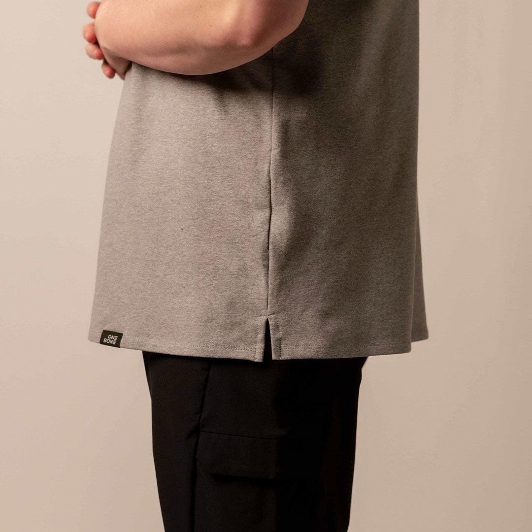Split Hem French Terry Tee - Grey Mix