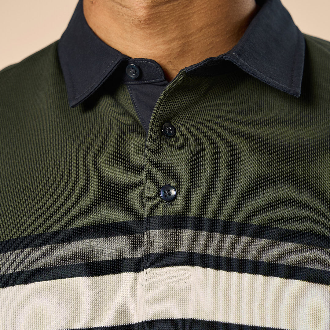 Knit Long Sleeve Polo - Green/Navy