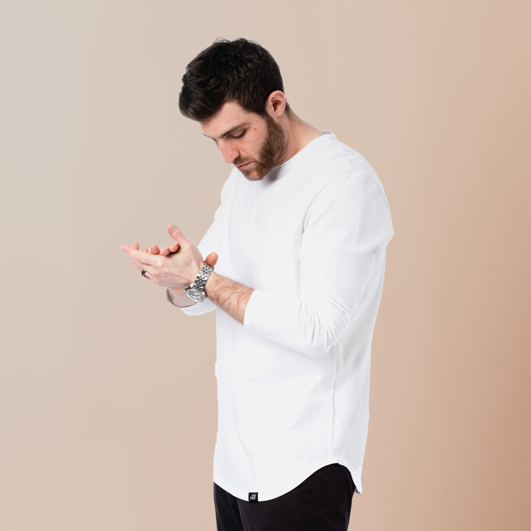 T-shirt à ourlet en U à manches longues - Blanc