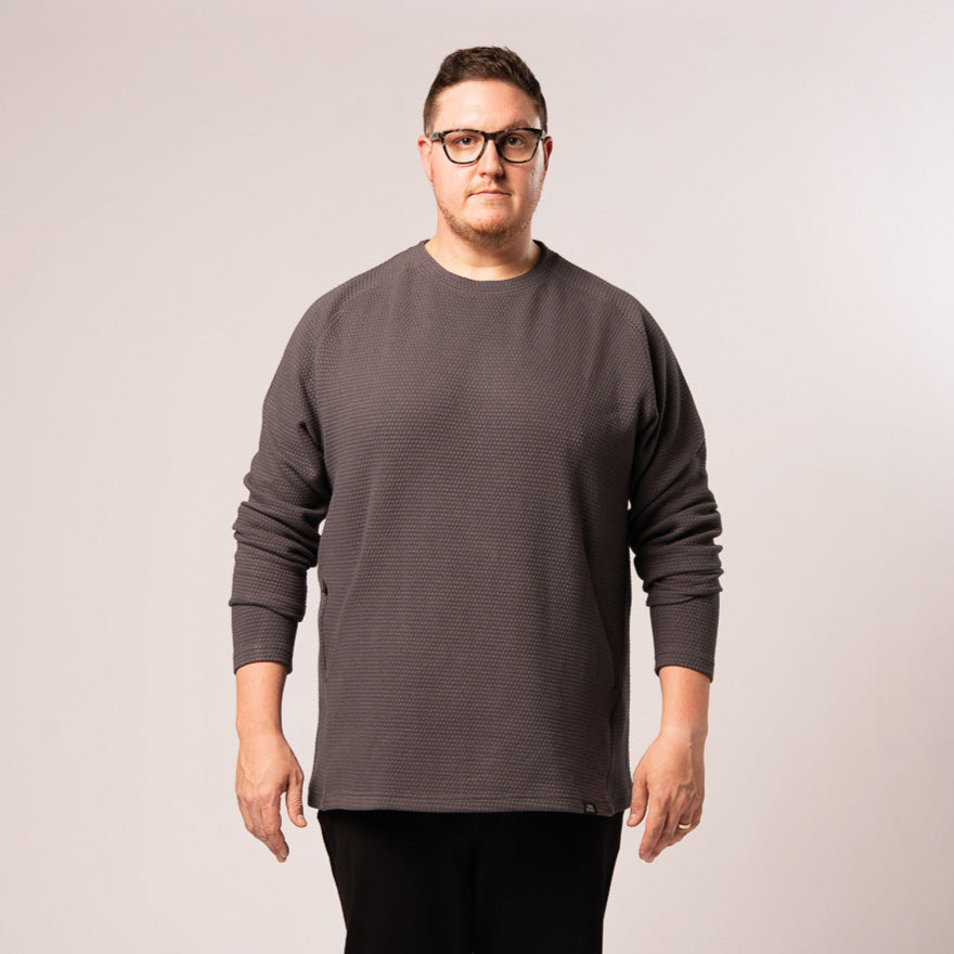 Honeycomb Crewneck Sweater - Stone Grey
