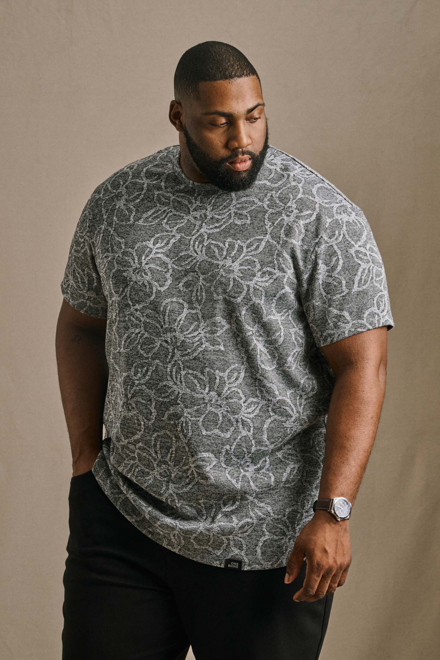 Jacquard Tee - Grey Floral | Mens Tshirt | One Bone Brand – ONE BONE
