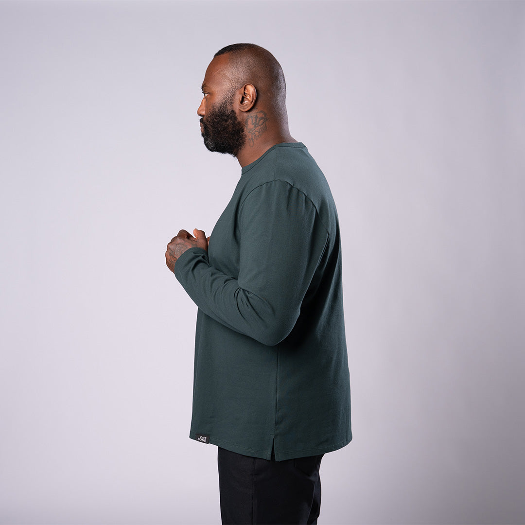 L/S Split Hem Cotton 95/5 - Carbon Green
