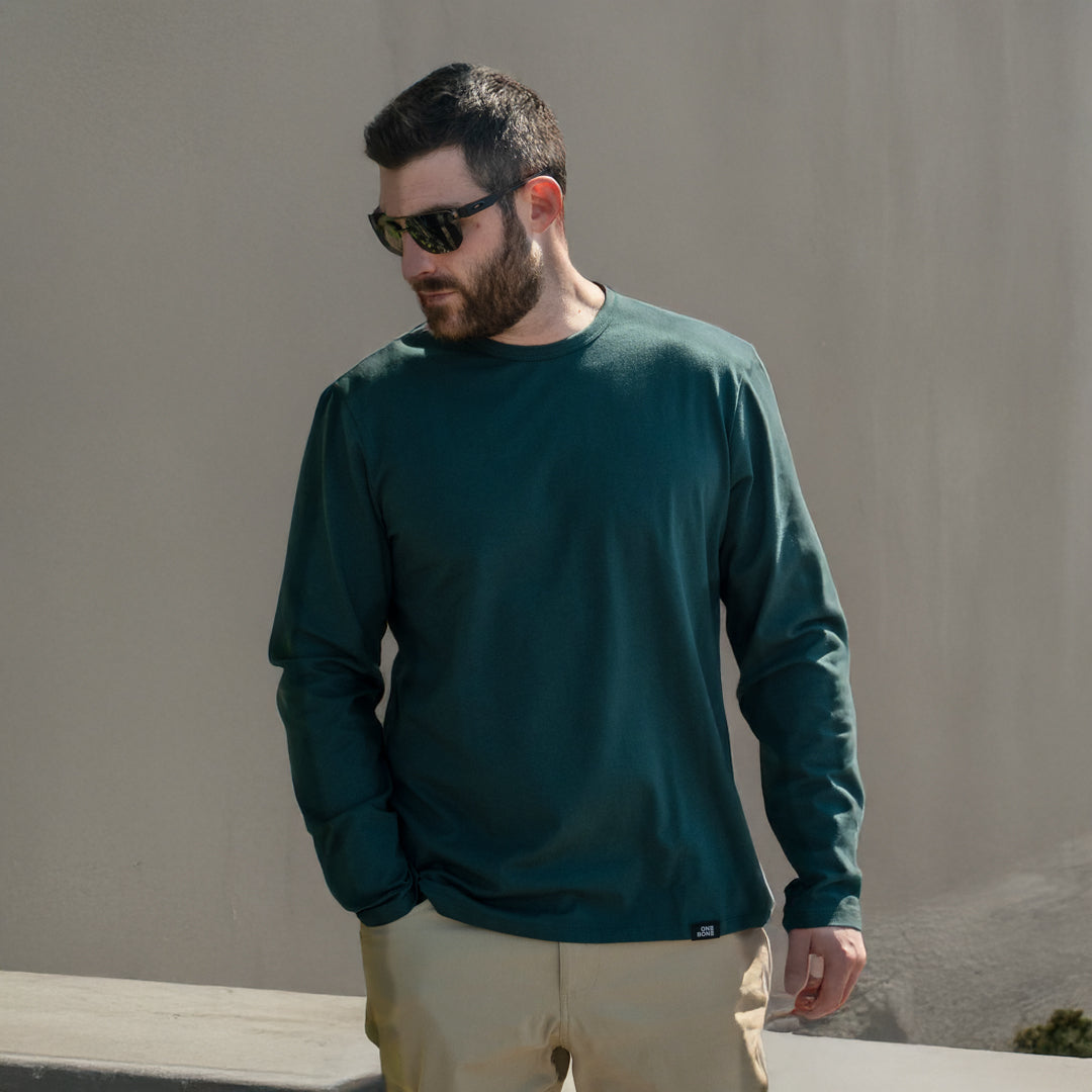 L/S Split Hem Cotton 95/5 - Carbon Green