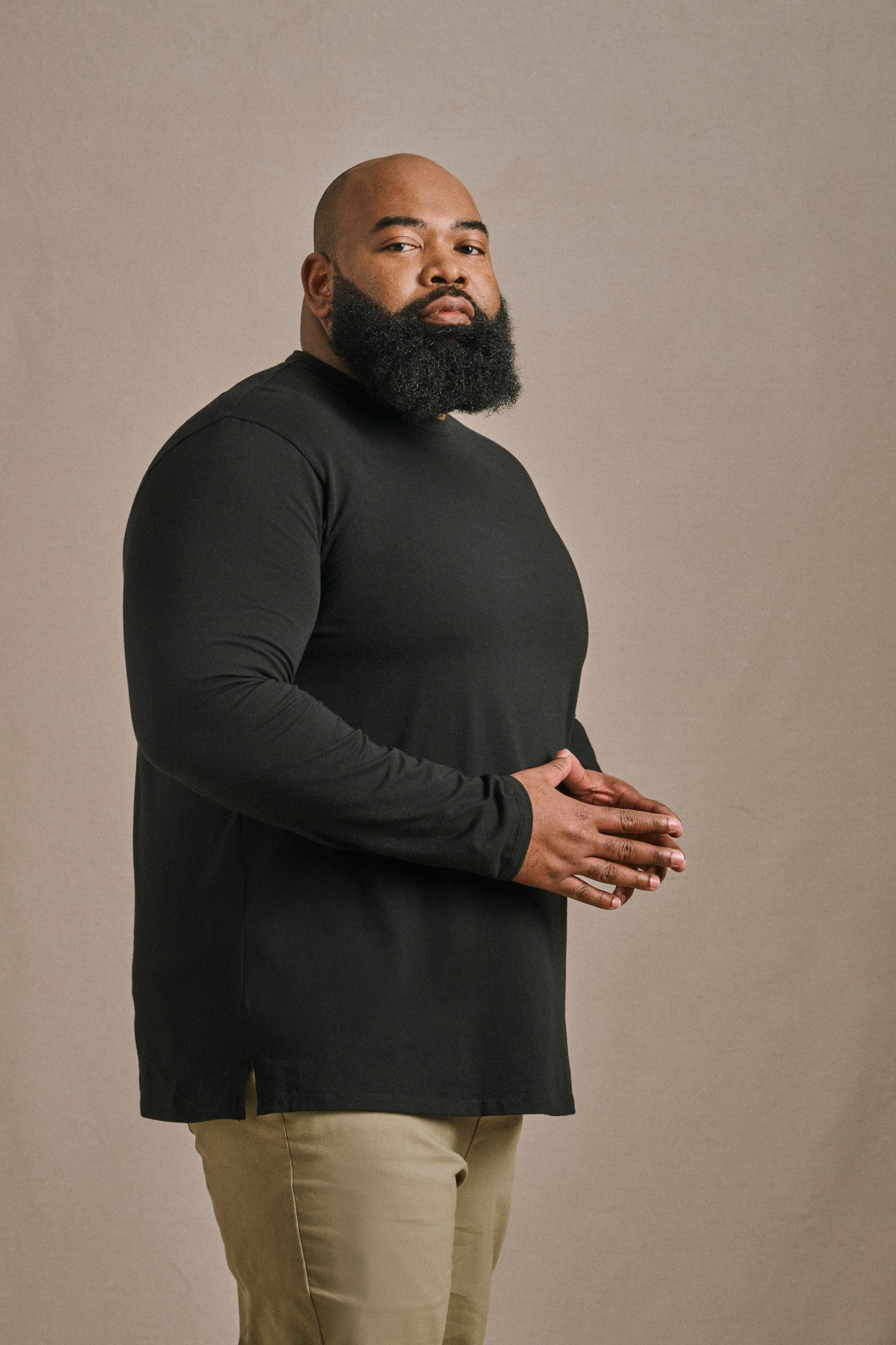 L/S Split Hem Cotton 95/5 - Black – ONE BONE