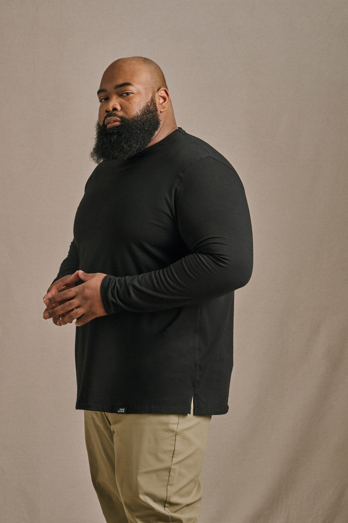 L/S Split Hem Cotton 95/5 - Black – ONE BONE