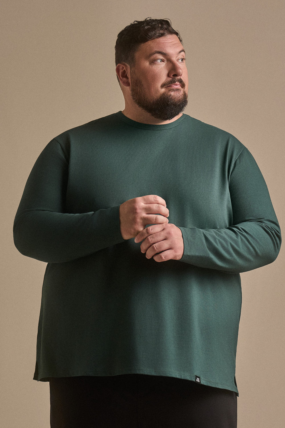 L/S Split Hem Cotton 95/5 - Carbon Green