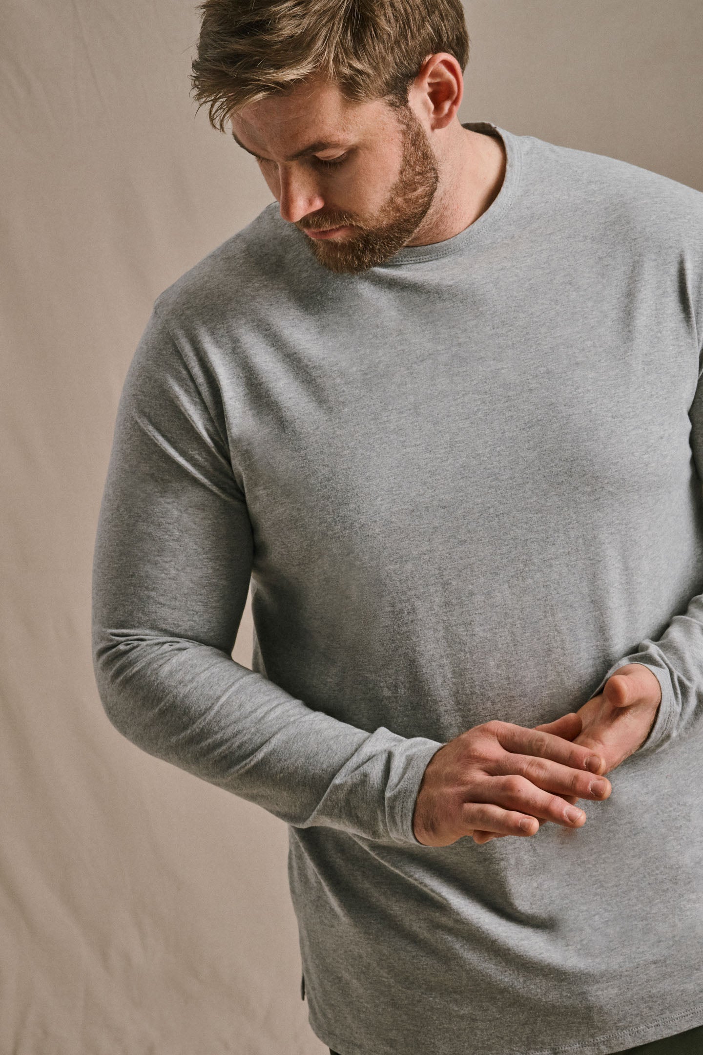 L/S Split Hem Cotton 95/5 - Grey Mix