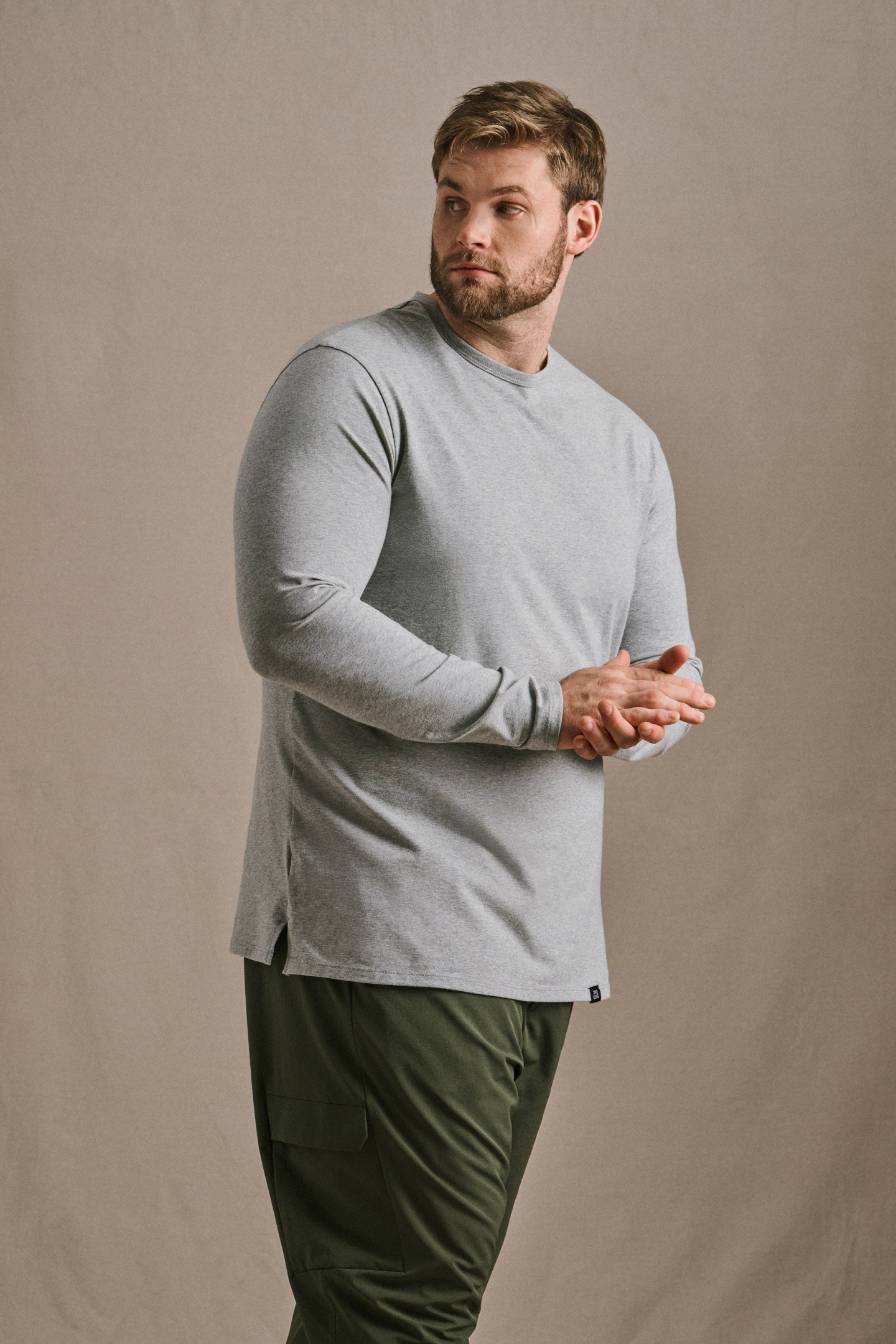 L/S Split Hem Cotton 95/5 - Grey Mix