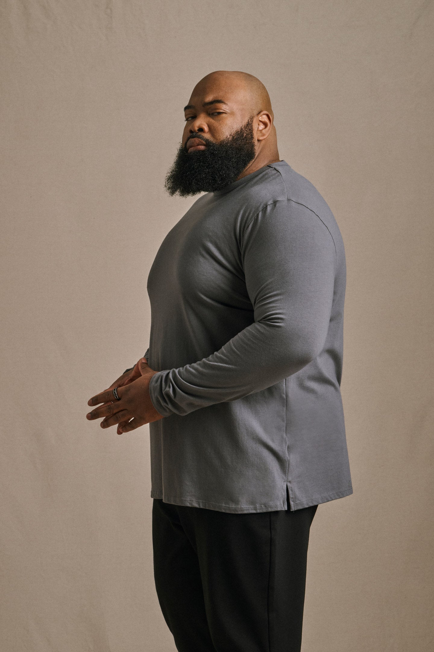 L/S Split Hem Cotton 95/5 - Midnight Grey