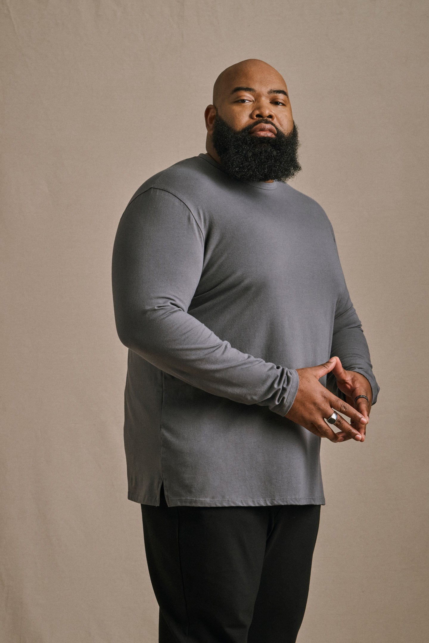 L/S Split Hem Cotton 95/5 - Midnight Grey