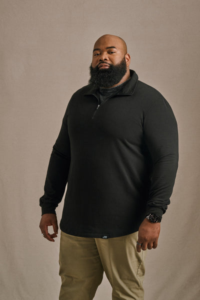 French Terry Quarter Zip - Black | Mens Quarter Zip | One Bone