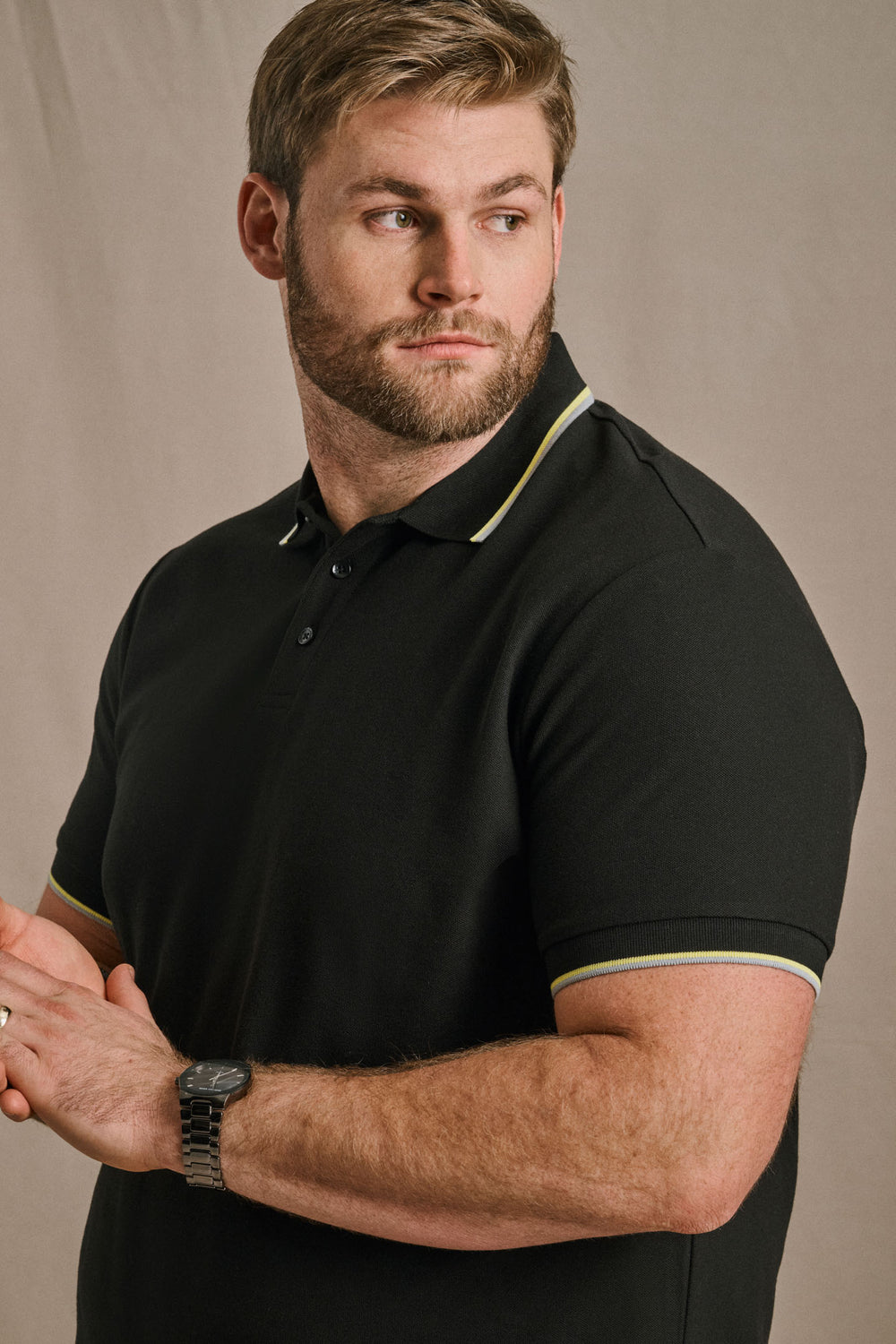 Contrast Collar Polo - Black