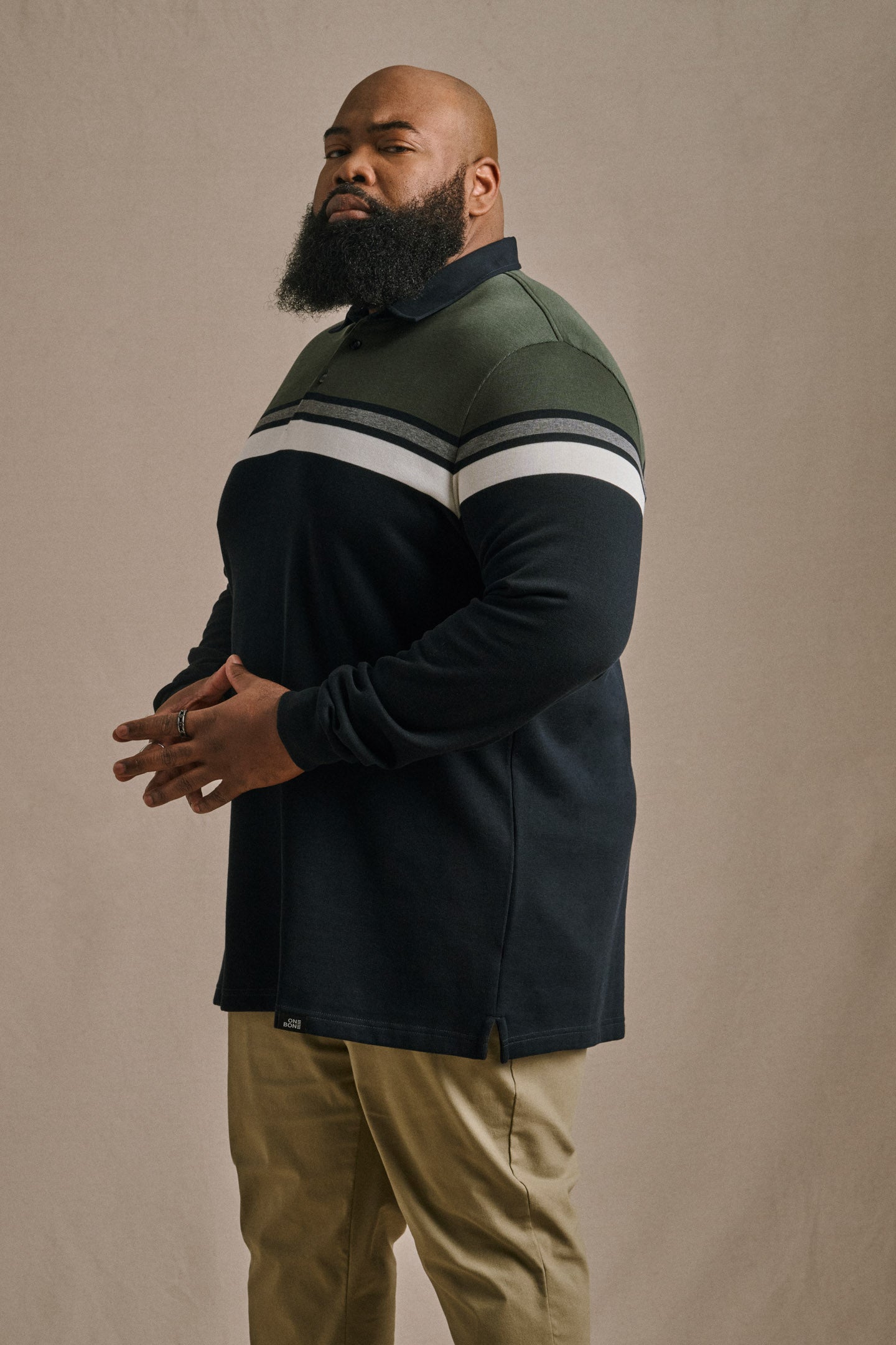 Knit Long Sleeve Polo - Green/Navy | Mens Polo Shirts | One Bone