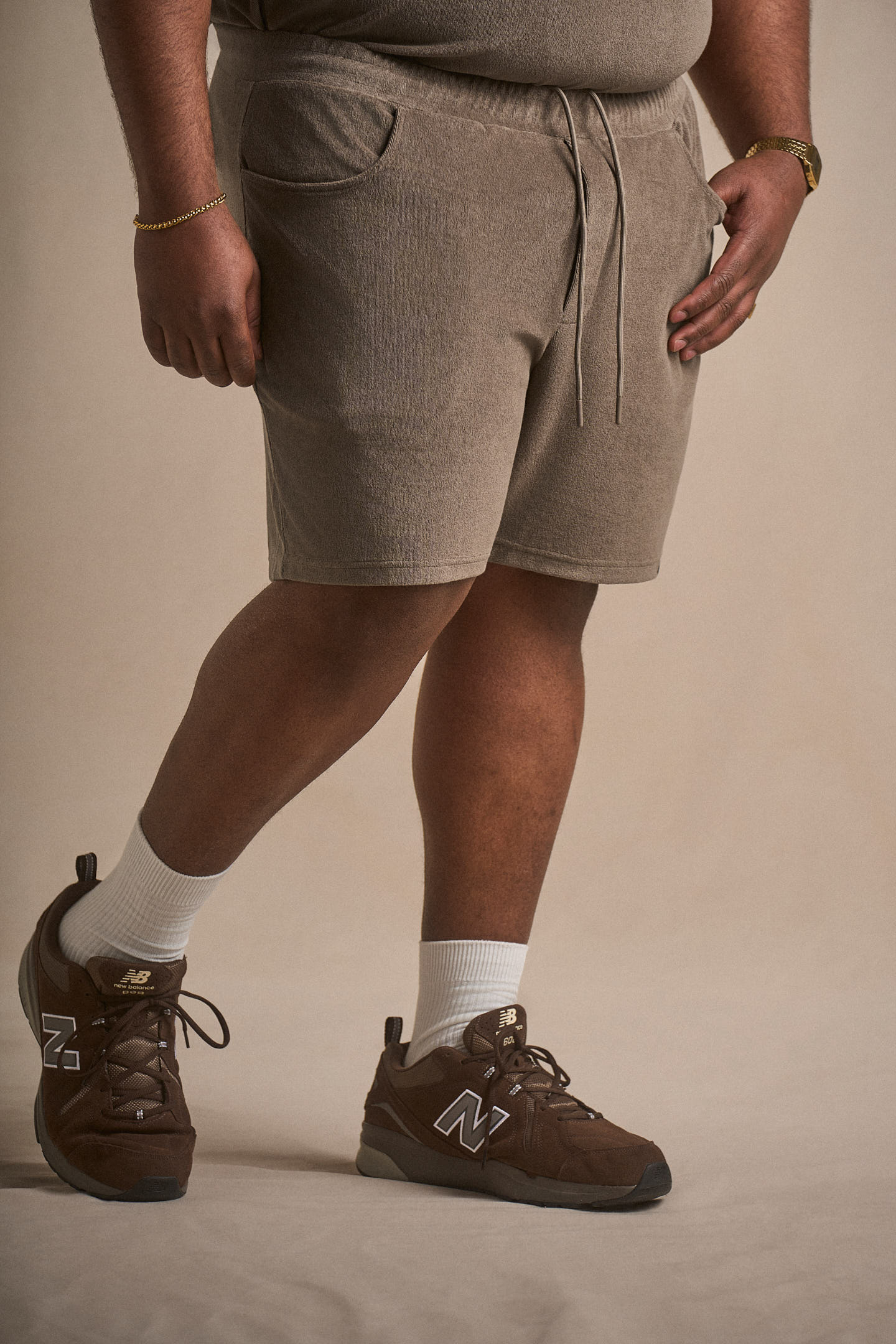 Short de yacht en tissu éponge - Taupe pierre