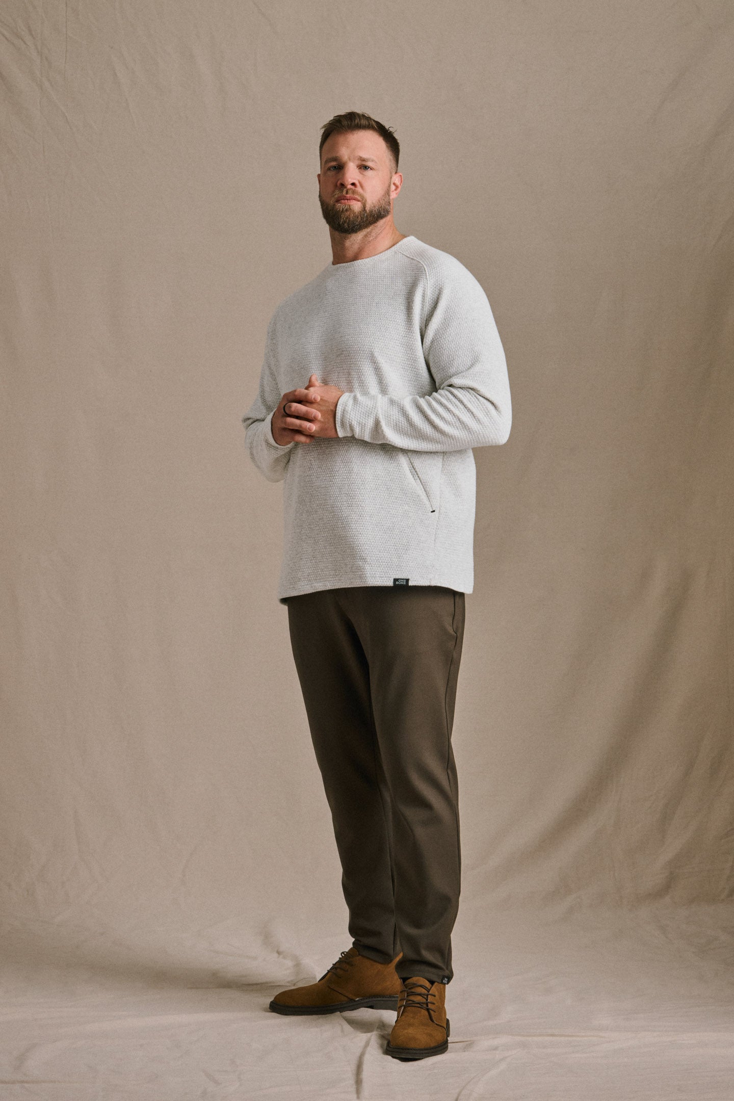カットソー(長袖/七分) HEAVY HONEYCOMB CREW NECK PULLOVER Honeycomb Crewneck Sweater - Stone Grey | Mens Crewneck | One Bone