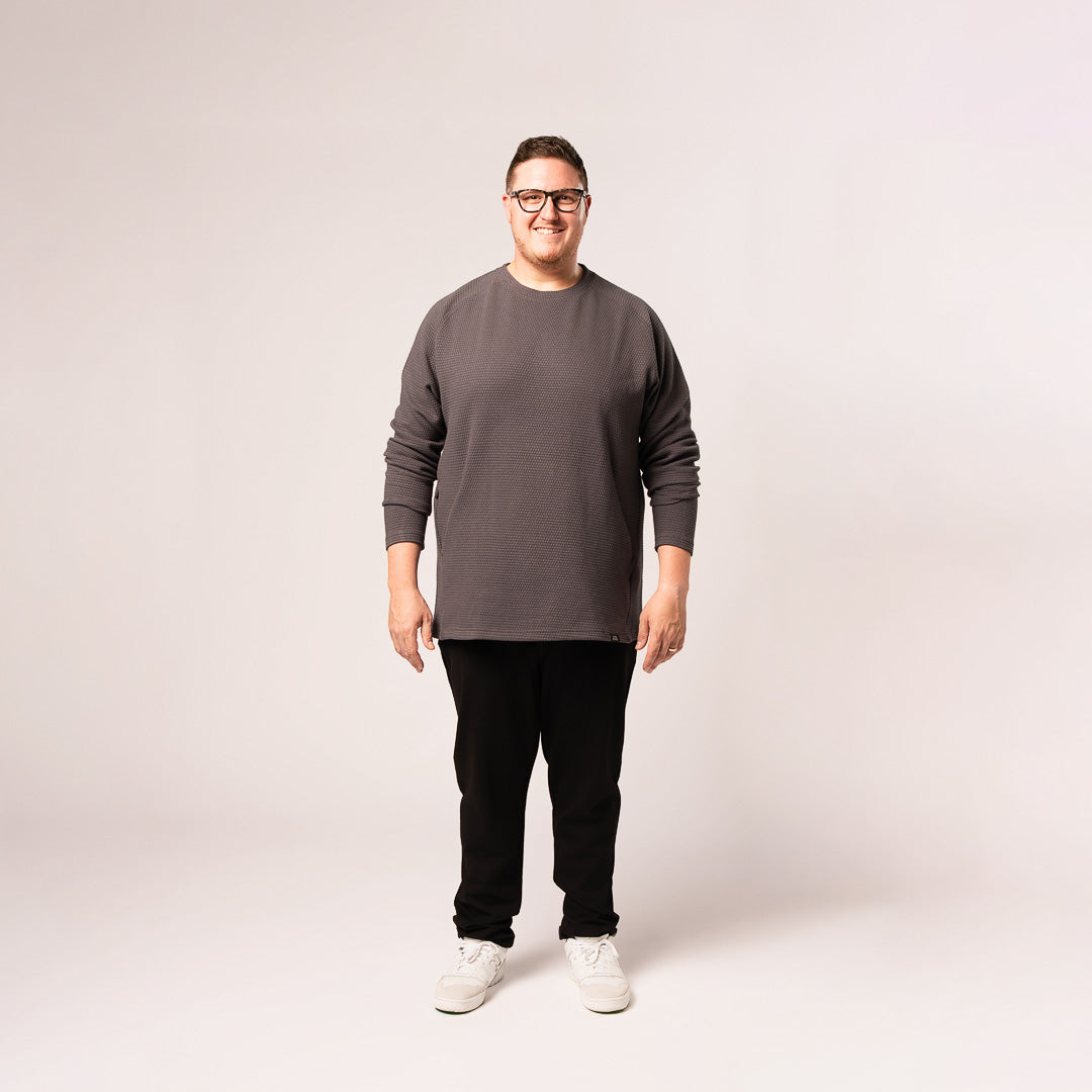 Honeycomb Crewneck Sweater - Stone Grey