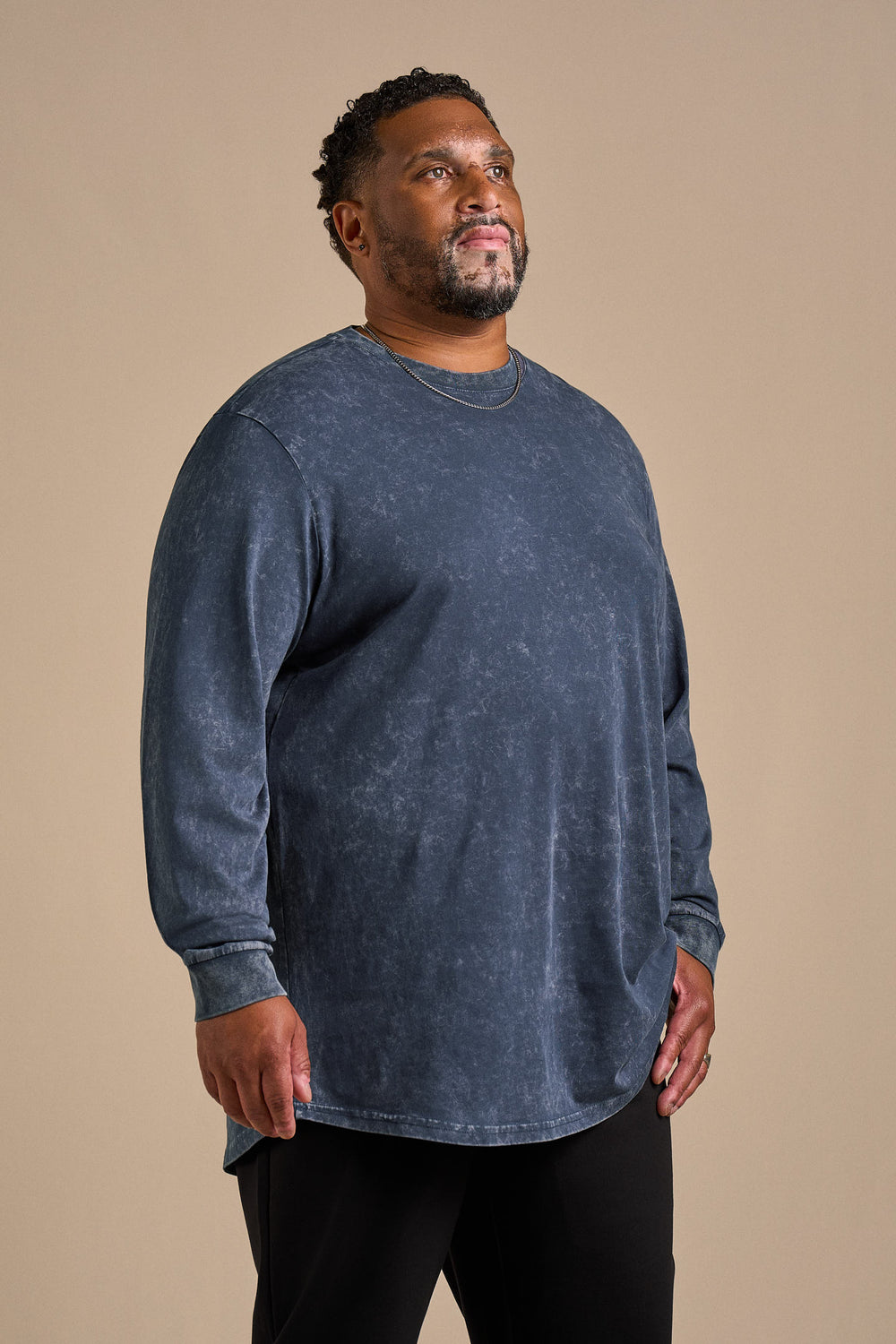 Stone Wash Long Sleeve Tee - Navy