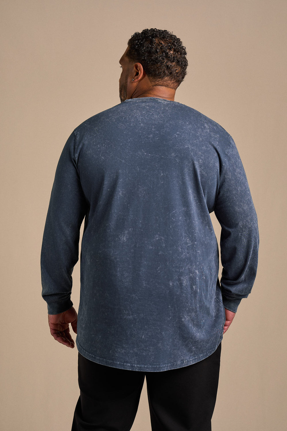 Stone Wash Long Sleeve Tee - Navy