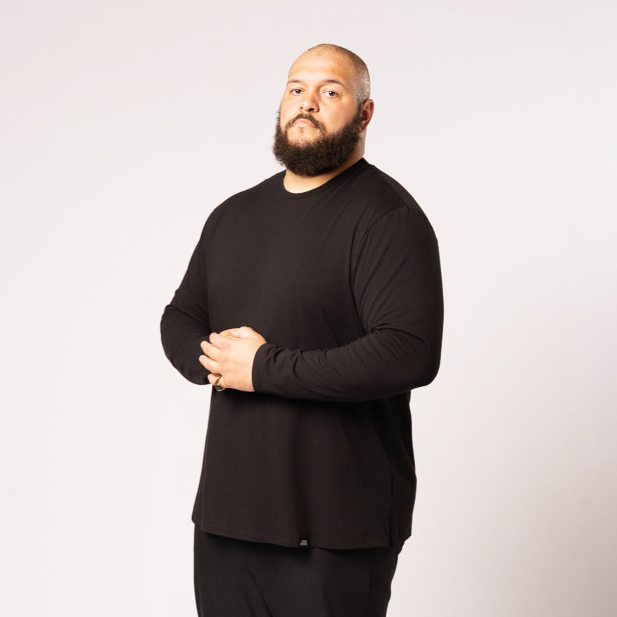 L/S Split Hem Cotton 95/5 - Black