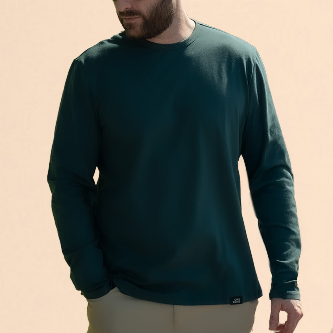 L/S Split Hem Cotton 95/5 - Carbon Green