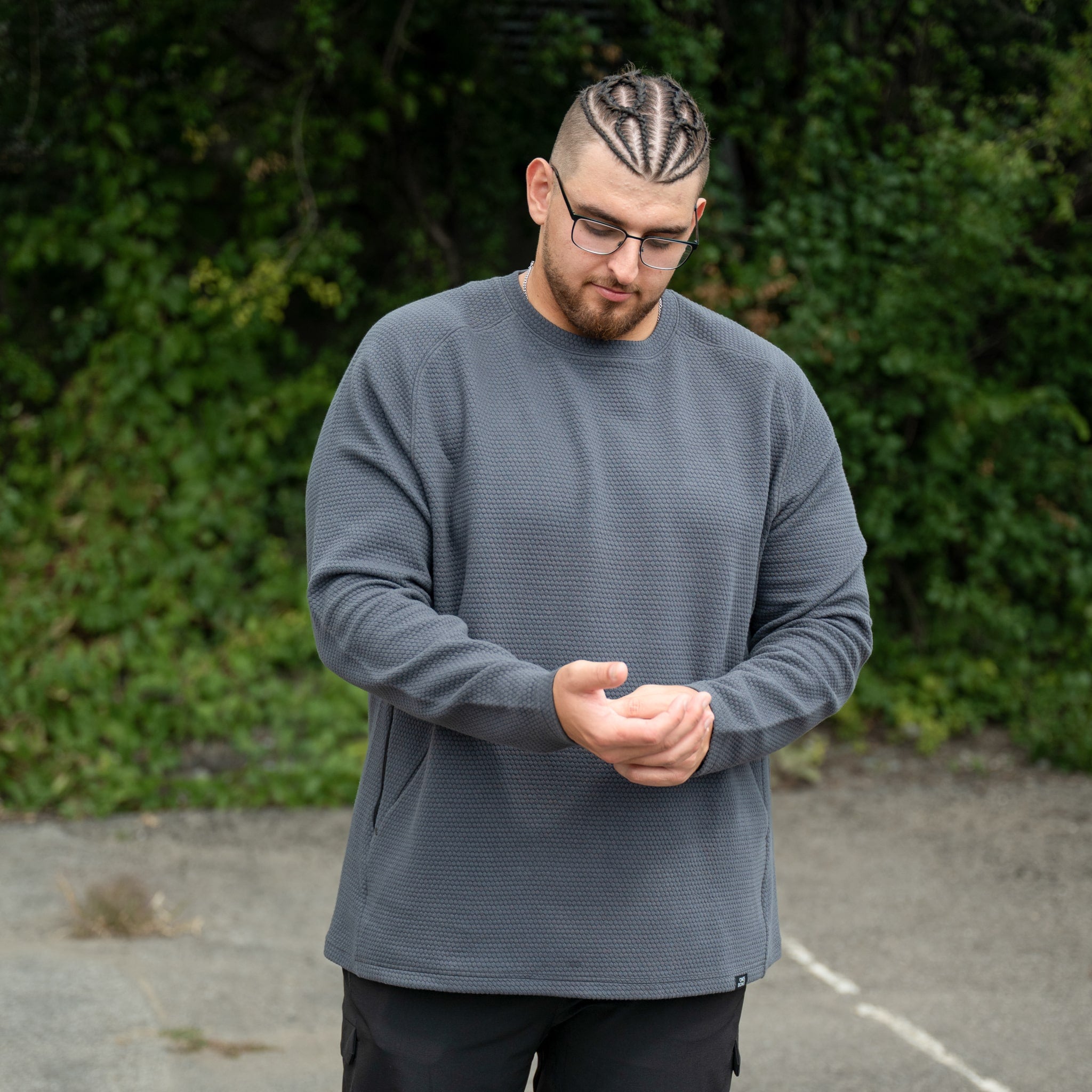 Honeycomb Crewneck Sweater - Stone Grey